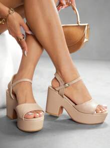 CUCCOO SZL Giày sandal quai mắt cá chân bằng da PU màu đen thời trang dành cho nữ, đế xuồng đế xuồng thoải mái thích hợp cho đi làm, hẹn hò, tiệc tùng, đám cưới, ngày lễ tình nhân - Màu be - Xem 5