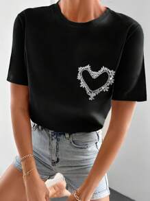 RueChic Rhinestone Detail Tee - Black - View 3