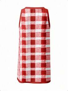 SHEIN EZwear 女士休闲度假水彩格子樱桃印花短款迷你连衣裙，适合夏季 - 彩色 - 查看 2