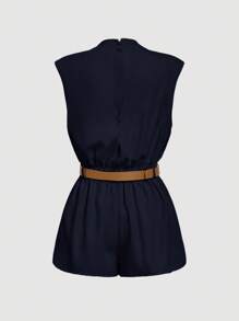 SHEIN MOD 高领纯色口袋连体裤（配腰带）