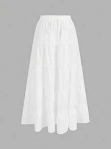 Siren Gaze Simple Casual Tie-Up Cake Multi-Layer Side Slit Women Skirt, Suitable For Summer Boho Suitable For Going Out Chic Dress