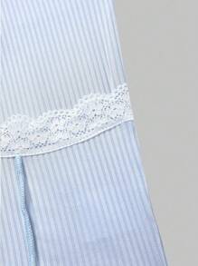 Chiquease Women Lace Patchwork Striped Print Camisole For Summer - Baby Blue - View 5