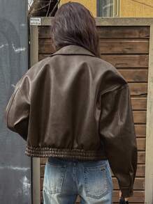 DAZY New Spring Distressed Leather Jacket Short Jacket Women, Regular Fit, Suitable For Valentine's Day Fall,Winter - Brown - View 2