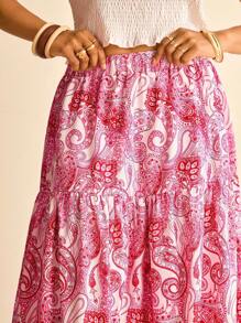 Freevana Plus Size Women's Paisley Print Elastic Waist Skirt, Vacation Style, Spring/Summer Boho Skirt Paisley Skirt Long Summer Skirt Hippie Skirt Vacation Skirt