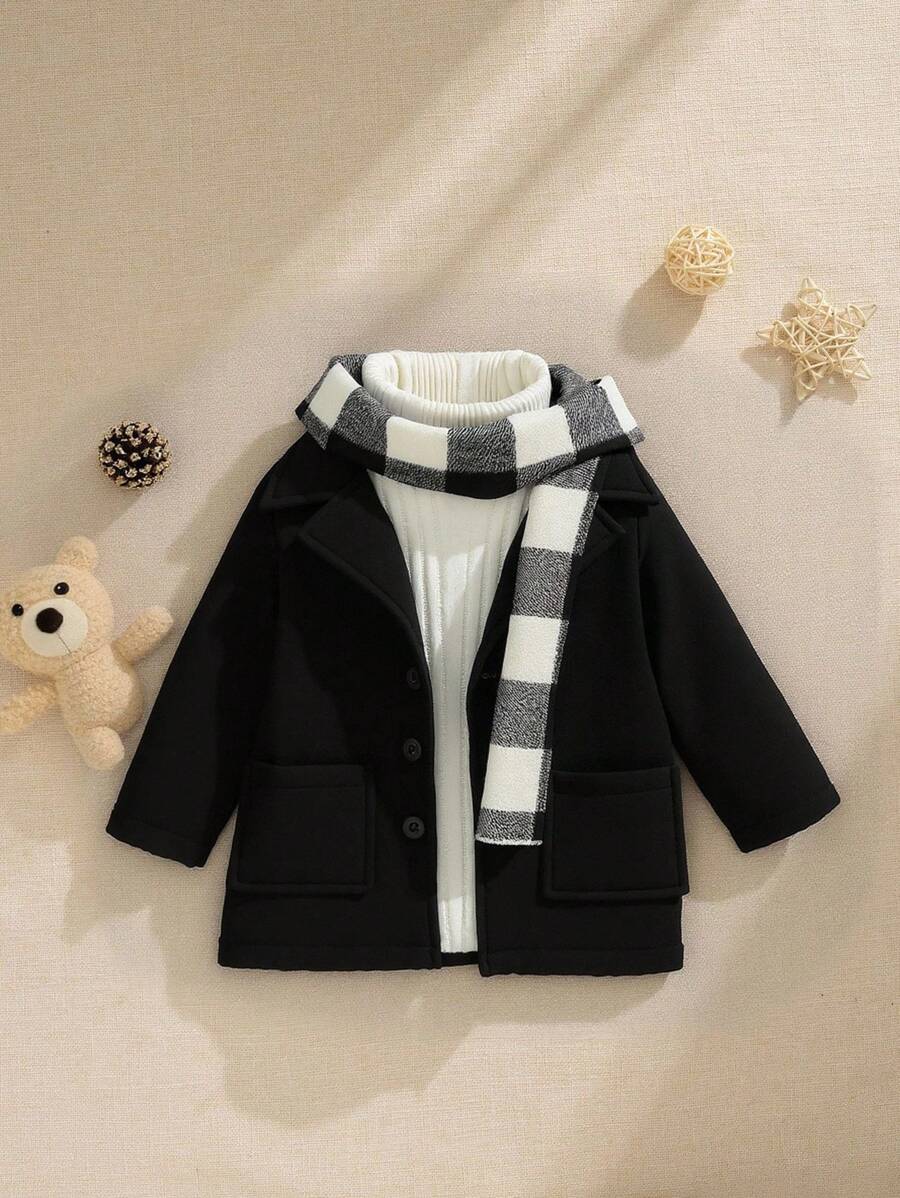 Souflis Souflis 男婴双口袋单排扣外套和围巾（不含毛衣），适合圣诞节