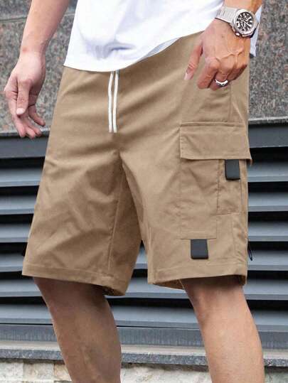 SHEIN Pantalones cortos cargo informales para adolescentes, apropiados para primavera y verano, con bolsillos cargo, estilo deportivo, punk rock y casual para la escuela