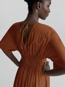 Ontre 2025 女式夏秋度假纯色荷叶边下摆无袖长裙，波西米亚风格，度假和节日，卡其色长裙，乡村音乐节服装，办公室教师服装，商务休闲装 - 紅色 - 查看 8