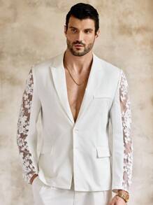 EASEVO Áo khoác vest tay dài màu trơn cỡ lớn dành cho nam - trắng - Xem 4