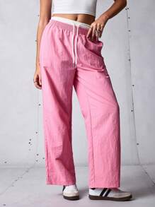 SHEIN Sports 女式撞色腰直筒运动裤 - 粉色 - 查看 3