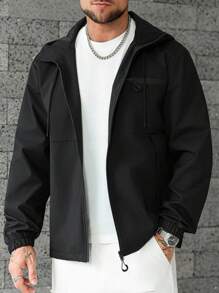 Manfinity Homme Men Fashionable For Summer Zip Up Hooded Jacket, Fall - Khaki - View 4