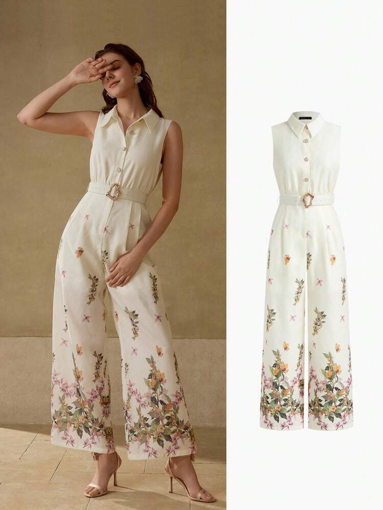 MACACÃO COM CINTO E ESTAMPA FLORAL