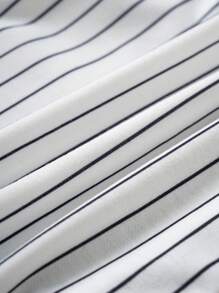 LOONEY TUNES X SHEIN 男婴卡通可爱休闲黑白条纹印花短袖连体衣