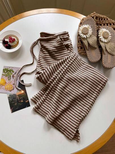 Comfortcana 女士夏季针织条纹裤