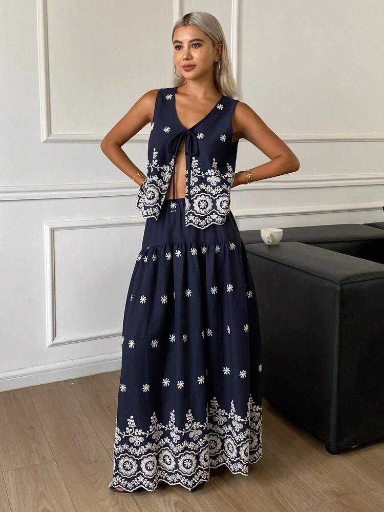 Women's Summer Bohemian Style Sleeveless Top And Long Skirt 2 Pieces Vacation Outfit