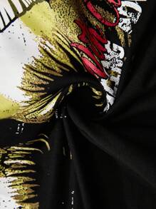 ROMWE MEN Street Life 2pcs Street Style Boxing Sports Character Print Top Suit - Multicolor - View 3