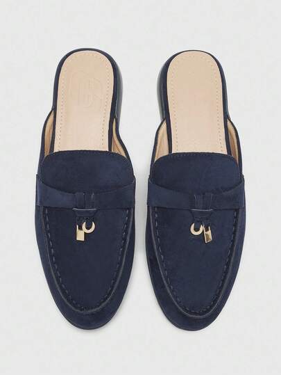 CUCCOO BIZCHIC أحذية سهلة الارتداء نسائية من الجلد النيلي المخمل، مسطحة، بدون كعب، أنيقة وكاجوال للاستخدام اليومي، للخروج والعمل والمشي، باللون الأزرق