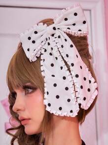 ROMWE Kawaii 1 件全新蝴蝶结黑白波尔卡圆点面料蕾丝装饰夹，女士发饰 - 彩色 - 查看 2