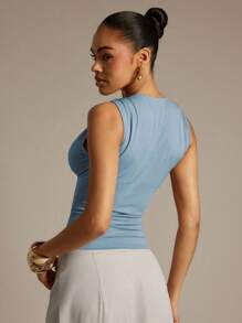 Hauture 女式纯色纽扣设计修身无袖时尚衬衫