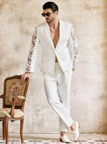 EASEVO Áo khoác vest tay dài màu trơn cỡ lớn dành cho nam - trắng - Xem 5