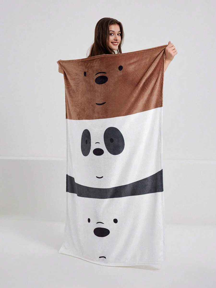 We Bare Bears X SHEIN 卡通拼接圖案床毯 - 彩色 - 查看 1