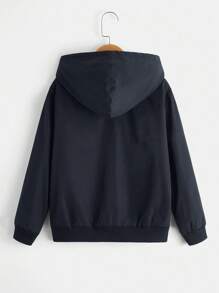 青少年男童休闲时尚拉链羊毛长袖夹克 - 藏蓝色 - 查看 2