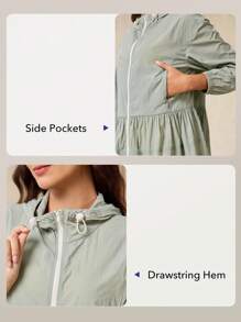 OutZeal Damska kurtka sportowa z ochroną UV, lekka, chłodząca, z falbaniastym brzegiem, chroniąca przed słońcem, na co dzień - Zielony - Zobacz 5