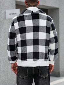 Manfinity CasualCool 男士格子印花休闲时尚长袖抓绒外套，秋冬季 - 彩色 - 查看 2