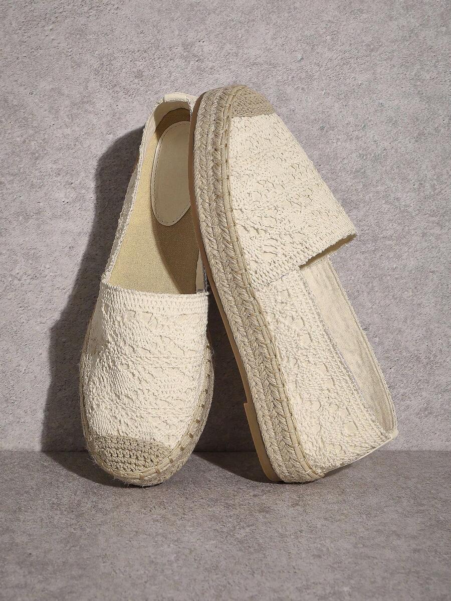 SHUZIA 女士时尚休闲舒适网眼蕾丝镂空圆头平底鞋 - 米色 - 查看 1