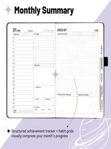 SHEIN 2025-2026 Planner Notebook Agenda English Inner Soft Leather Cover 204Sheets/408Pages Monthly/Weekly/Daily PlanerDairy Journal For Students Gifts Office&SchoolSupplies Stationery Christmas New Year Gifts