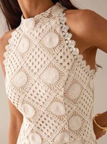 Lilora 女士优雅束腰无袖连衣裙 - 杏色 - 查看 3