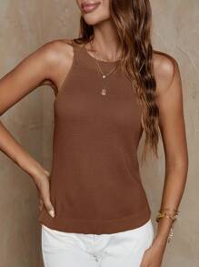 SHEIN LUNE 女士夏季休闲露肩针织毛衣 - 棕色 - 查看 4