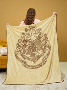 HARRY POTTER X SHEIN Animal And Letter Graphic Sofa Blanket, Soft And Warm Gift,Spring / Winter, Back To School - Yellow - View 1