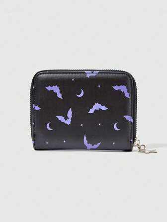 Goth Portefeuille compact avec imprimé chauve-souris gothique foncé