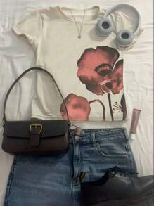 INAWLY Women's Floral Print Crew Neck Short Sleeve Regular T-Shirt, Summer - Multicolor - View 1