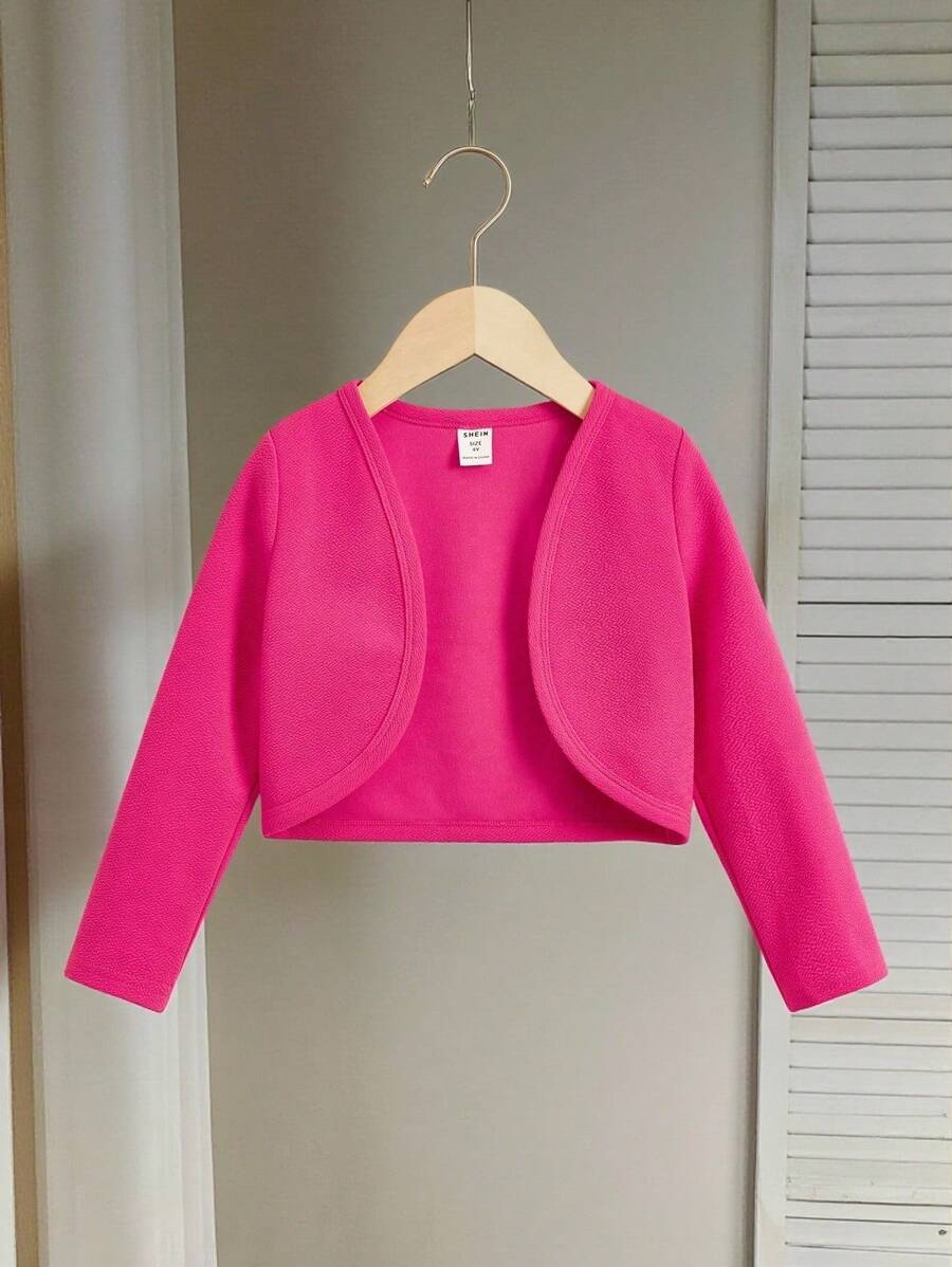 SHEIN Young Girl Open Front Jacket,In Fall/Winter - Hot Pink - View 1