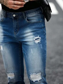 Manfinity Homme 男士休闲破洞修身牛仔裤