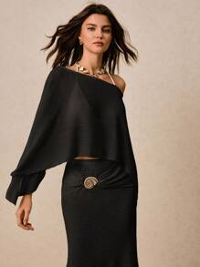 Poéselle Blusa informal de hombros descubiertos y semi transparente para vacaciones de las mujeres