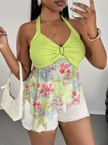 SHEIN PETITE CURVE Plus Size Women Summer Fashion Top Country Concert - Green - View 5