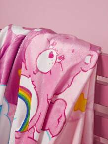 SHEIN X Care Bears Manta de felpa de coral con estampado de corazón y oso, regalo