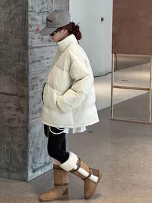 DAZY Teens (Girls) Casual Loose Korean Style Solid Color Long Sleeve Padded Coat, Winter