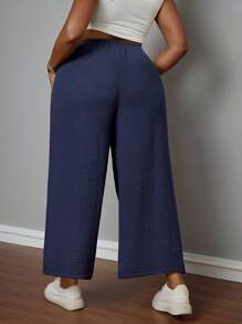 SHEIN PETITE CURVE Plus Size Solid Color Tie Front Pocket Simple Casual Pants, Daily Casual Wear