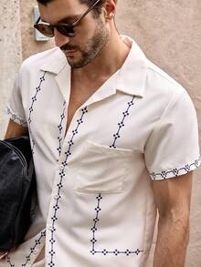 Manfinity VCAY 2 pièces/Set Chemise à fleurs boutonnée et short pour hommes, convient pour le port quotidien. Ensemble en lin 2 pièces pour hommes. Ensemble pyjama 2 pièces pour hommes d'été. Manfinity Ensemble chemise et short pour hommes. Ensemble 2 pièces d'été pour hommes. Tenue d'été pour hommes en villégiature. Vêtements de villégiature pour hommes, Old Money - Multicolore - Voir 2