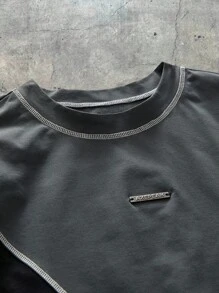 AXEPEAK Camiseta casual holgada de cuello redondo con contraste de color para hombres de talla grande