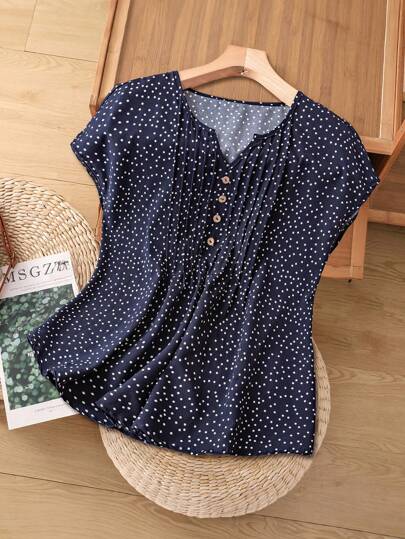【新品】OHOTORO＊Scallop Puff Blouse Sugarlips Arielle Jacquard Floral Print Split V-Neck Short