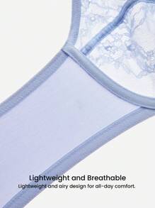 LUVLETTE Full Coverage Support Breathable Underwire Mesh Lace Elegance Blue Minimizer Bra Sexy Lingrie