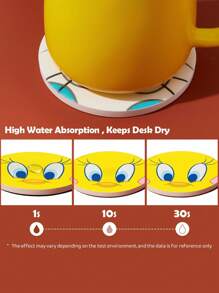 LOONEY TUNES X SHEIN 杯垫4件套，吸水饮料杯垫带支架，热带度假风格陶瓷饮料杯垫，用于保护桌面，茶几装饰，非常适合家居装饰，搬家礼物 - 彩色 - 查看 2