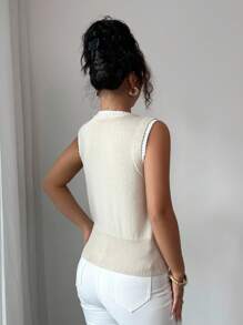 Rafferiza 撞色V领无袖二合一开衫背心针织毛衣