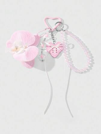Kawaii 1 pezzo Orchidea Phalaenopsis realistica carina secondo lo stile INS, decorata con perline luccicanti e fiocco in acrilico, ideale come charm per telefono, portachiavi, pendente per borsa, accessorio da indossare quotidianamente per le donne, regalo