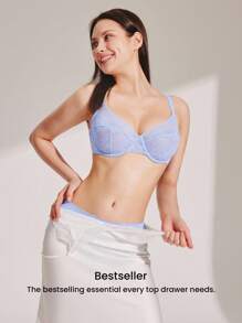 LUVLETTE Full Coverage Support Breathable Underwire Mesh Lace Elegance Blue Minimizer Bra Sexy Lingrie
