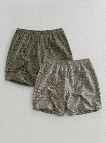 HIMLAND Set de 2 pantalones cortos casuales de cintura media con cordón y pierna recta para hombres